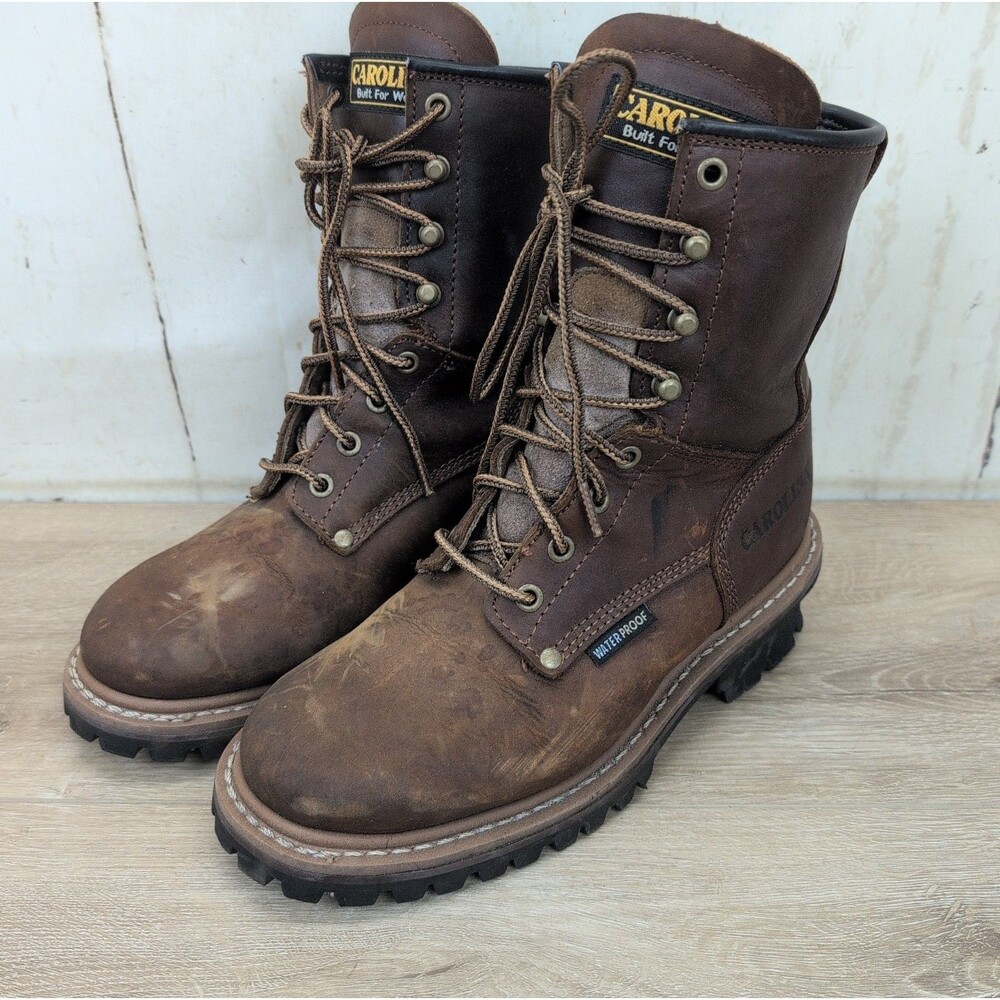 Carolina Elm 8" Waterproof Logger Mens Size 7D CA8821 Brown Leather Work Boots